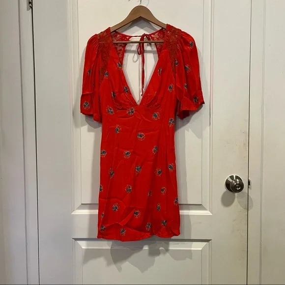 Free People Mockingbird Coral Floral Print Backless Mini Dress - Picture 5 of 5